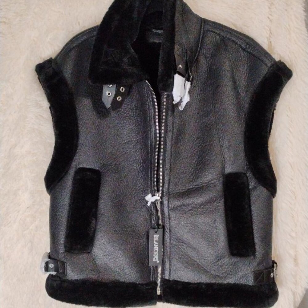 BLANKNYC Sherpa Moto Vest Faux Leather & Sherpa Trimmed Vest Size M NWT - Picture 4 of 14